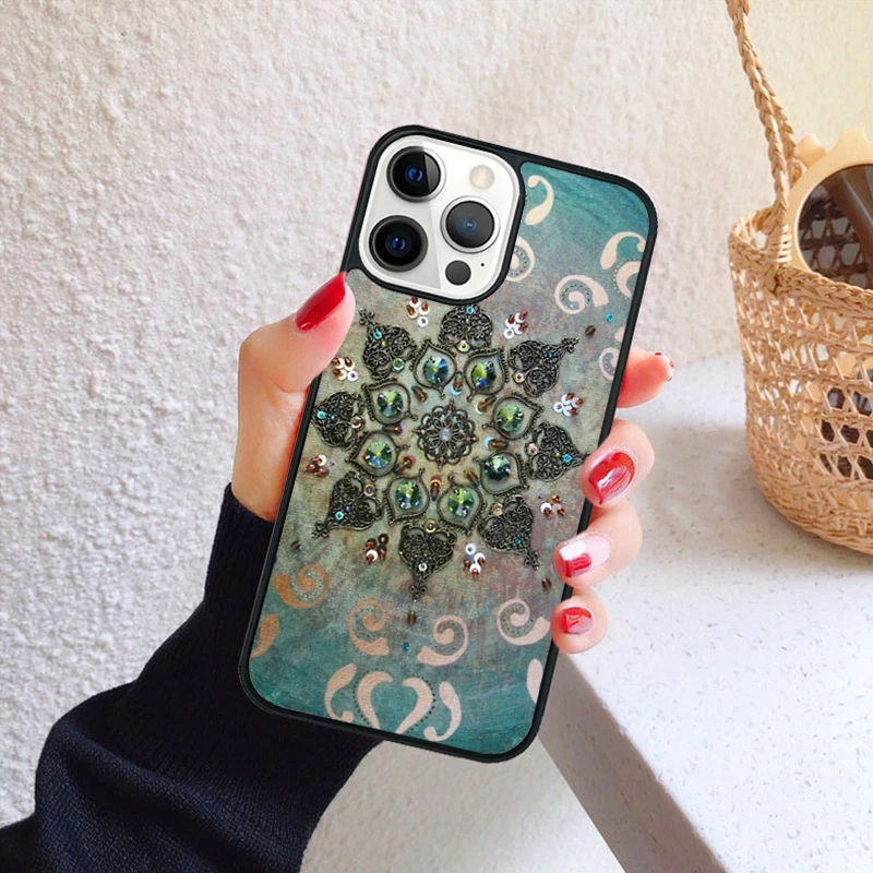Funda Retro Floral con Mandala de Girasol para iPhone vista frontal