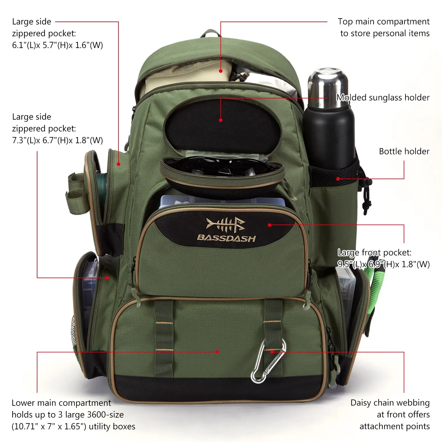Bassdash Bolsa de pesca táctica – Mochila ligera multifuncional - imagen 5
