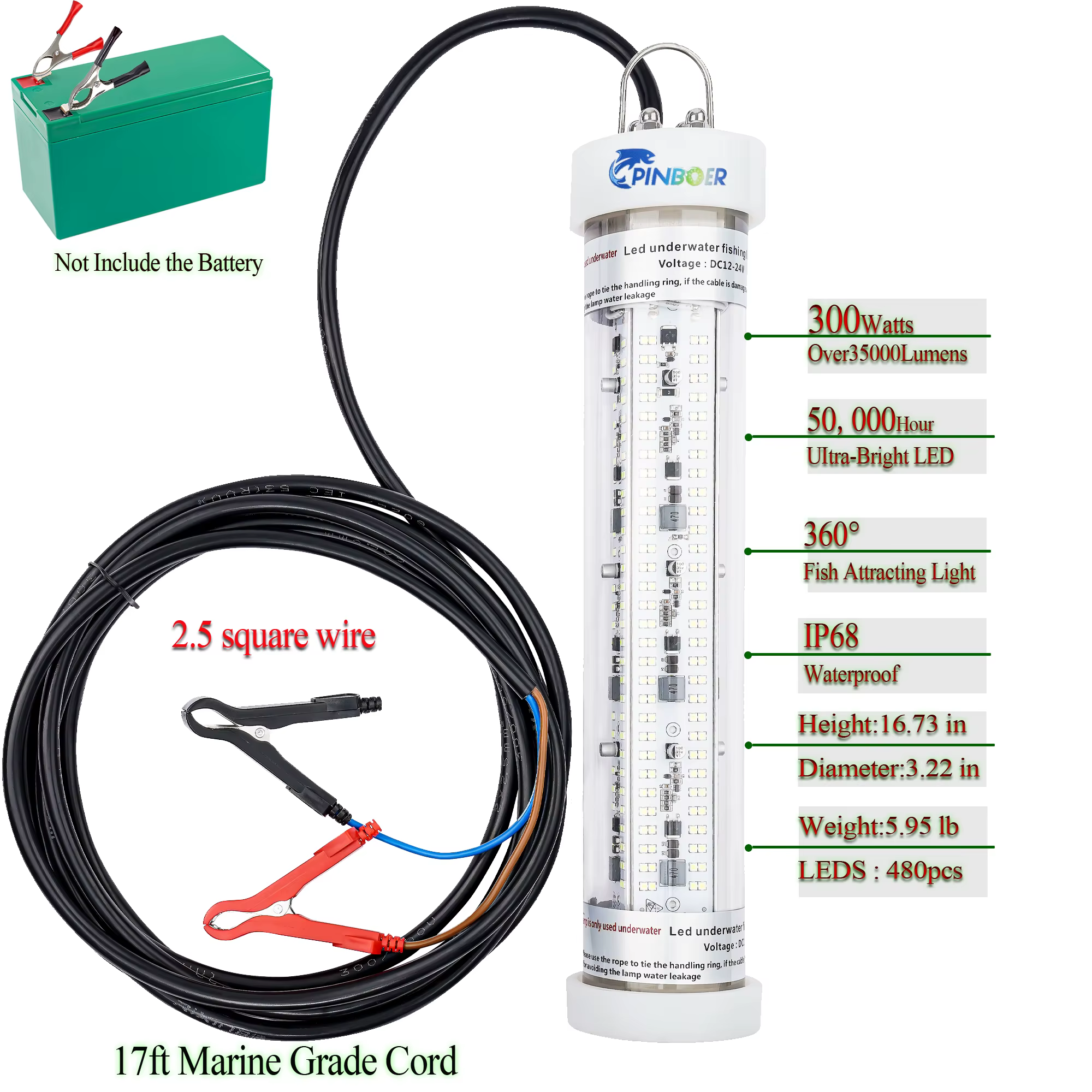 Luz LED Sumergible Pinboer 300W – Alta potencia para atracción de pesca - imagen 2