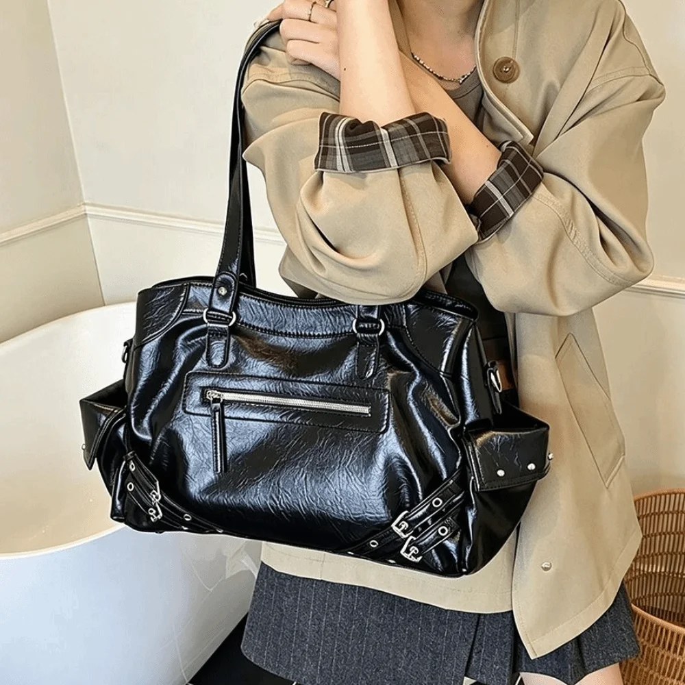 Bolsa de mano grande PU Y2K con interior suave y cremallera - imagen 4
