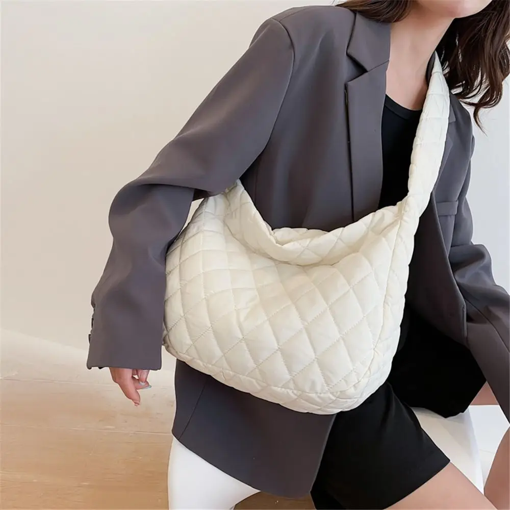 Bolso acolchado de algodón cálido tipo bandolera grande a cuadros - imagen 4