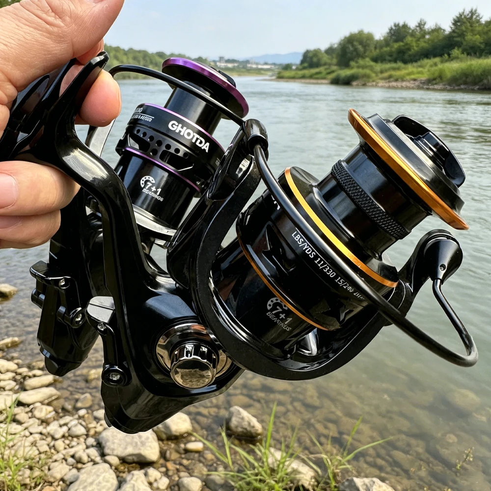 Carrete de pesca giratorio marino con doble freno y bobina metálica - imagen 3