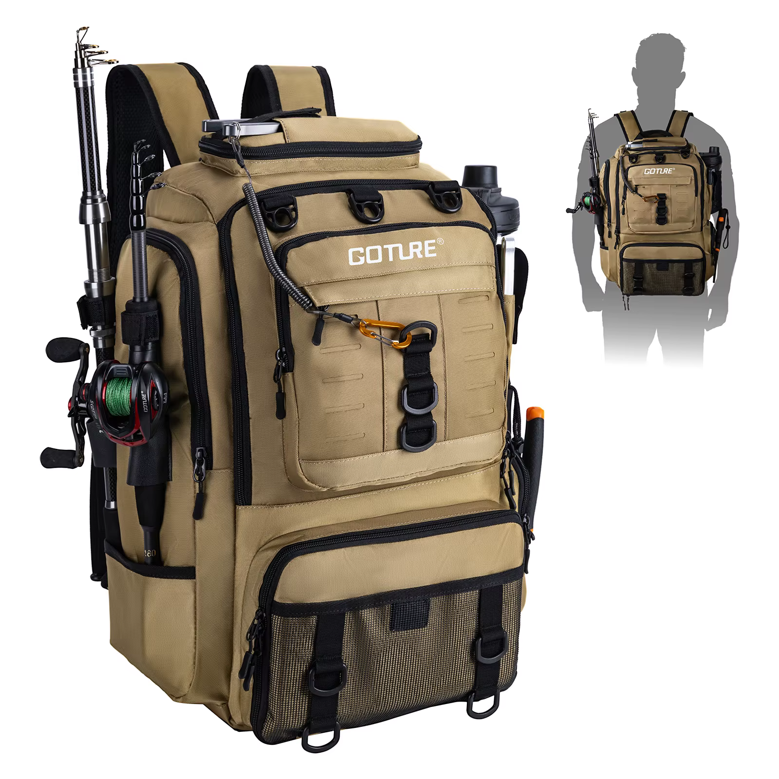 Goture Mochila de pesca con soportes para cañas y organizador señuelos - imagen 2
