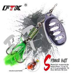 Spinner bait FTK con plumas y anzuelos triples para lucio