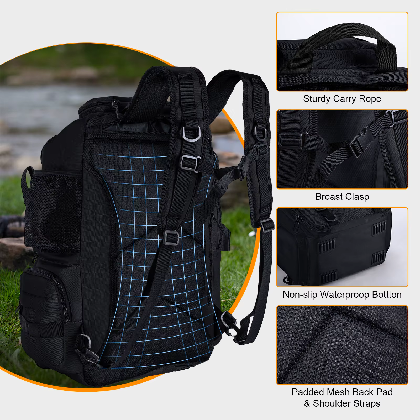 Goture Mochila de pesca con soportes para cañas y organizador señuelos - imagen 5