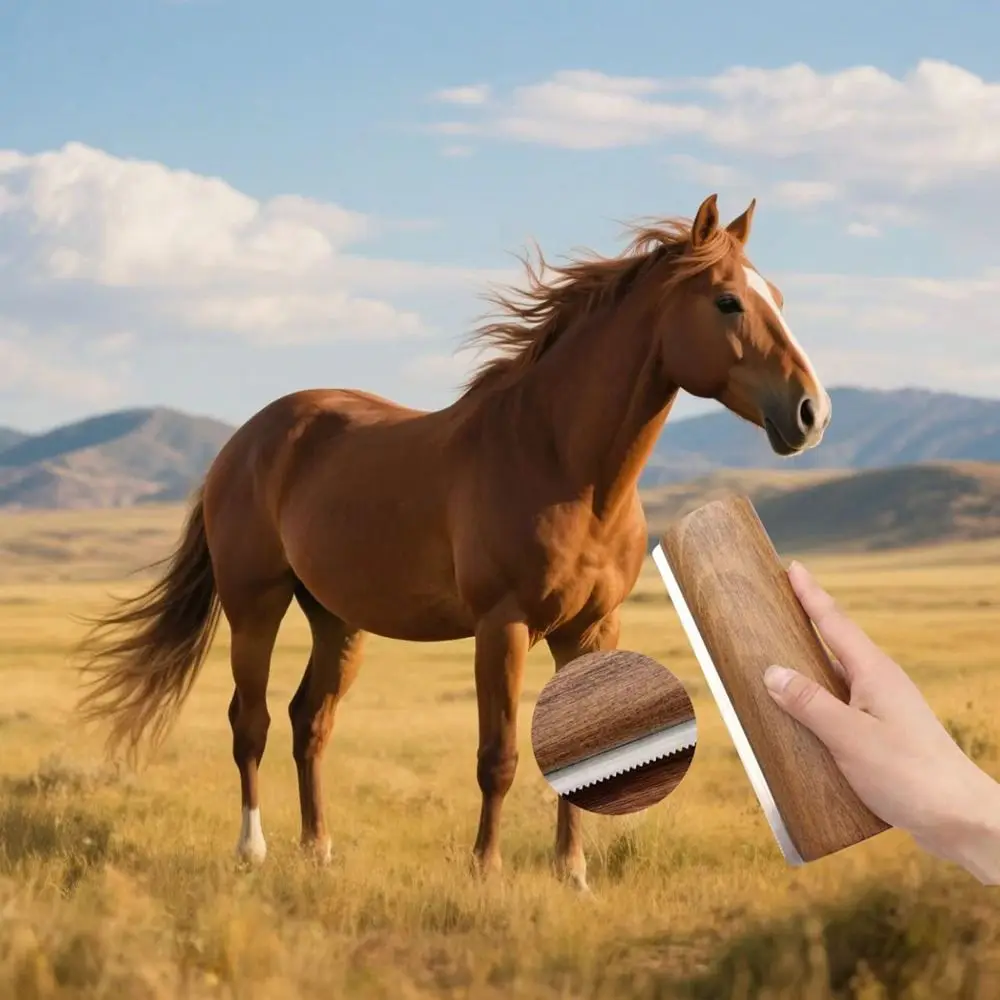 Cepillo para caballo duradero con mango de madera y raspador - imagen 3