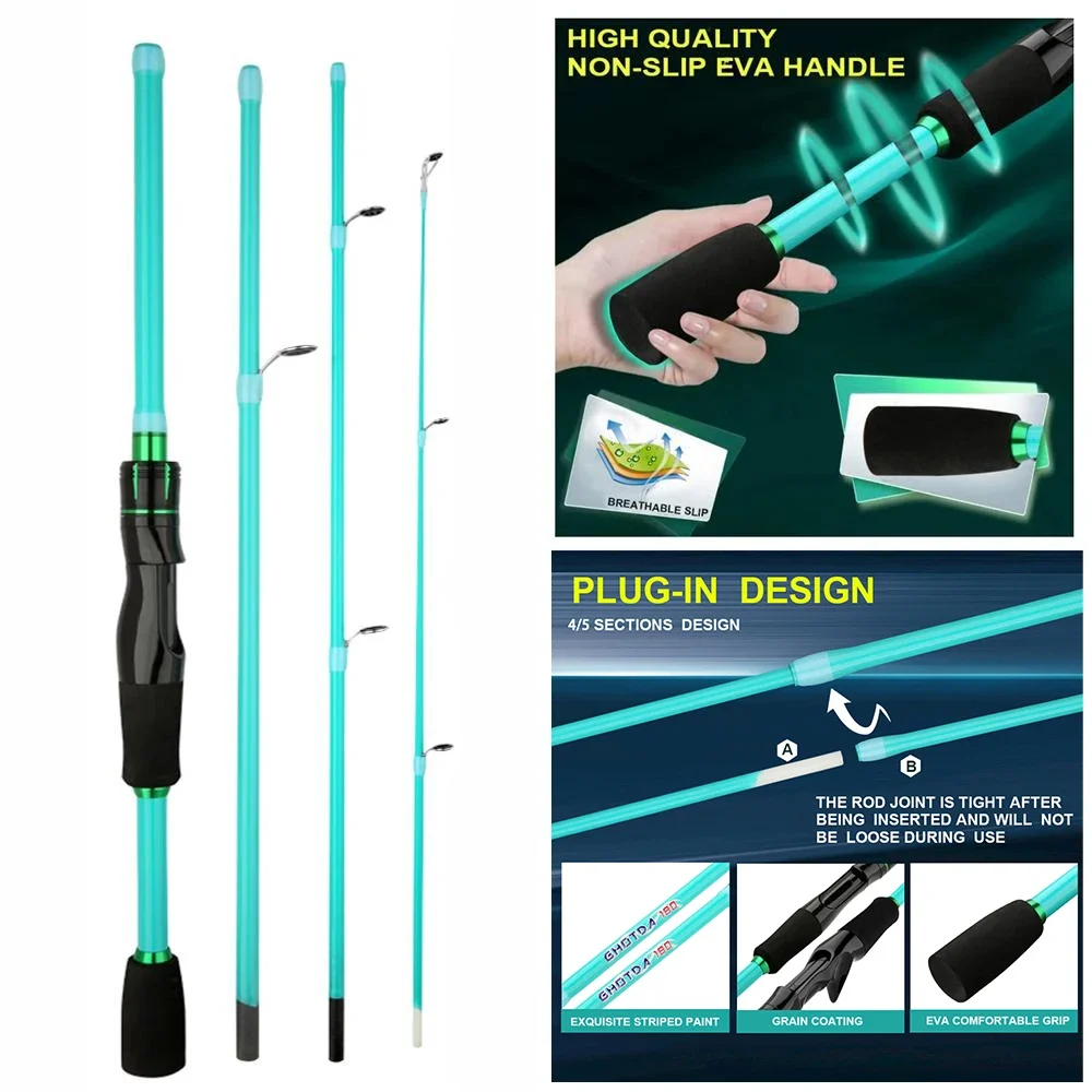 Kit de caña de pescar GHOTDA con carrete baitcasting y señuelo multisección