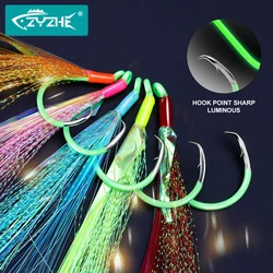 ZYZHE Anzuelos circulares luminosos con Flash UV y seda pre-ensartados
