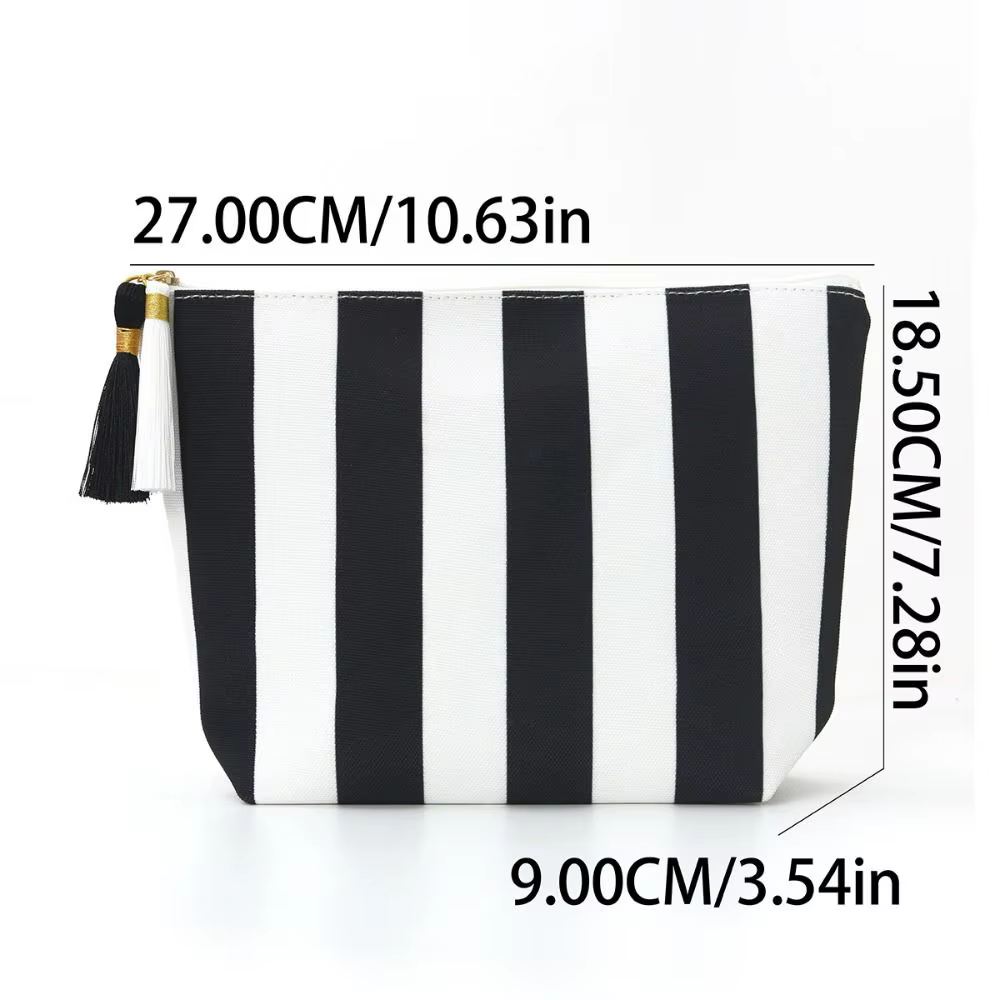 Bolsa de Maquillaje Pana a Rayas – Gran Capacidad para Viajes