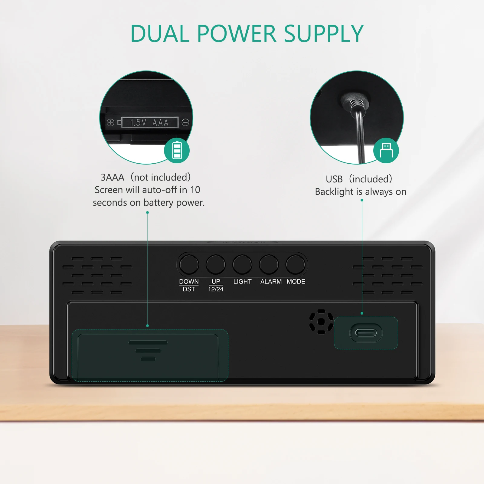 Despertador LED ORIA – Escritorio y mesita de noche con alarma - imagen 2