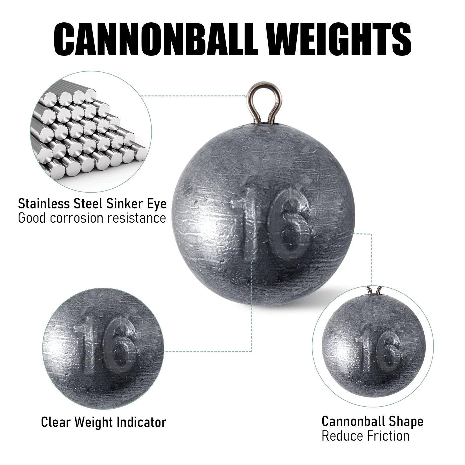 Plomo Cannonball para pesca en agua salada - plomos redondos - imagen 5