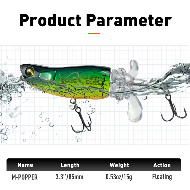 LEYDUN Whopper Plopper señuelo popper con cola giratoria para lucio - imagen 3