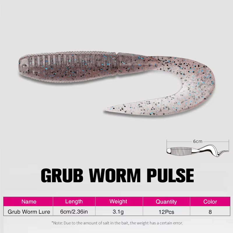 Gusano vinilo Tsurinoya Grub 6cm 3.1g – Cola rizada para Texas Rig - imagen 3