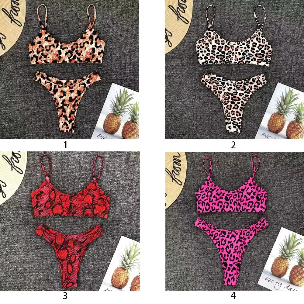 Bikini de dos piezas con estampado de leopardo y cintura baja