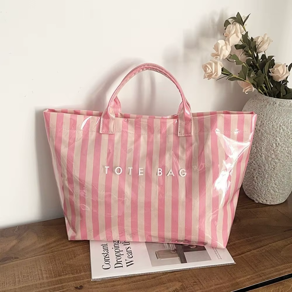 Bolso de mano PVC a rayas ligero gran capacidad cierre magnético - imagen 5