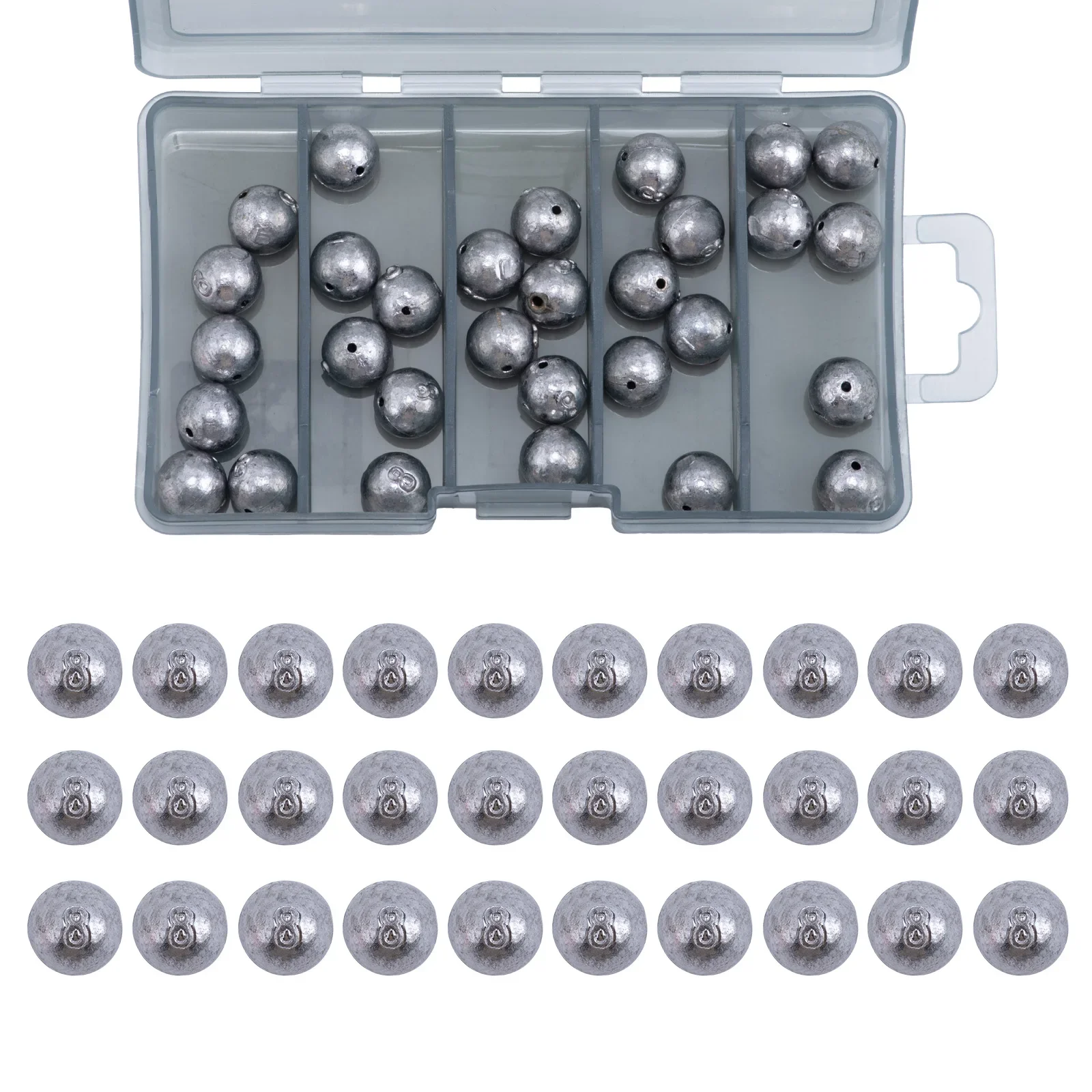 Caja organizadora de plomos de pesca de cinco compartimentos