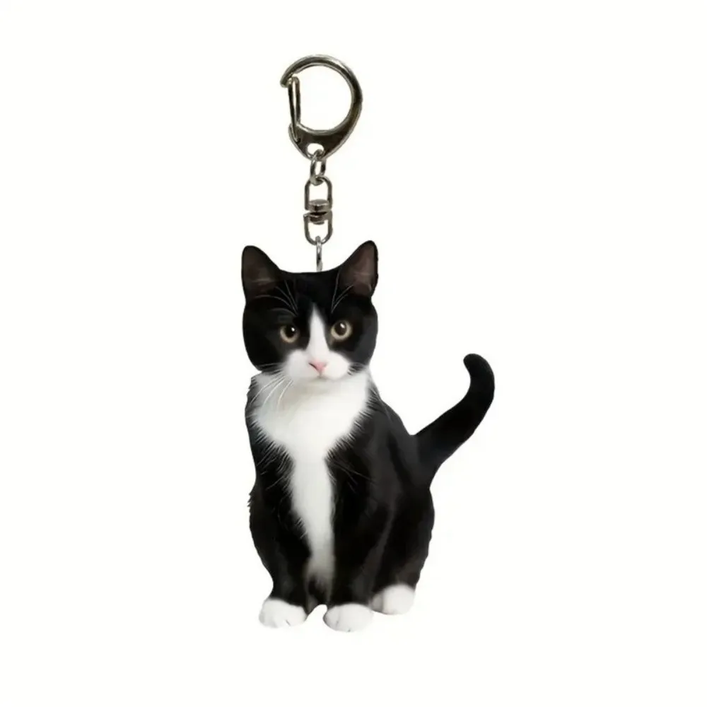 Llavero gato blanco y negro acrílico 2D doble cara – colgante - imagen 5