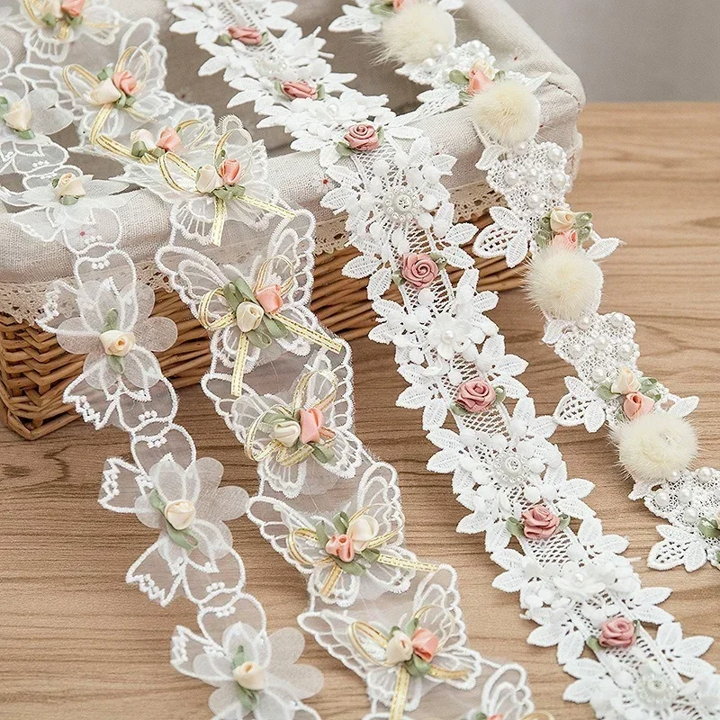 Aplique encaje mariposa flor blanca 3D para costura y manualidades - imagen 2
