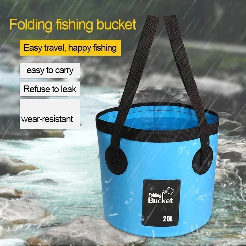 Cubo plegable para almacenar agua con correas, pensado pesca - imagen 4