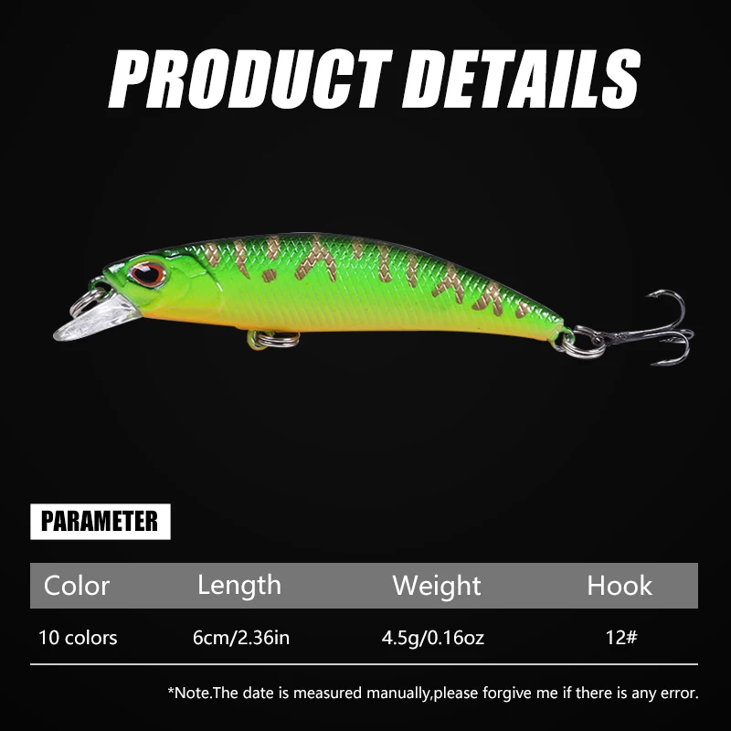 Pack de 10 señuelos artificiales tipo Minnow para pesca