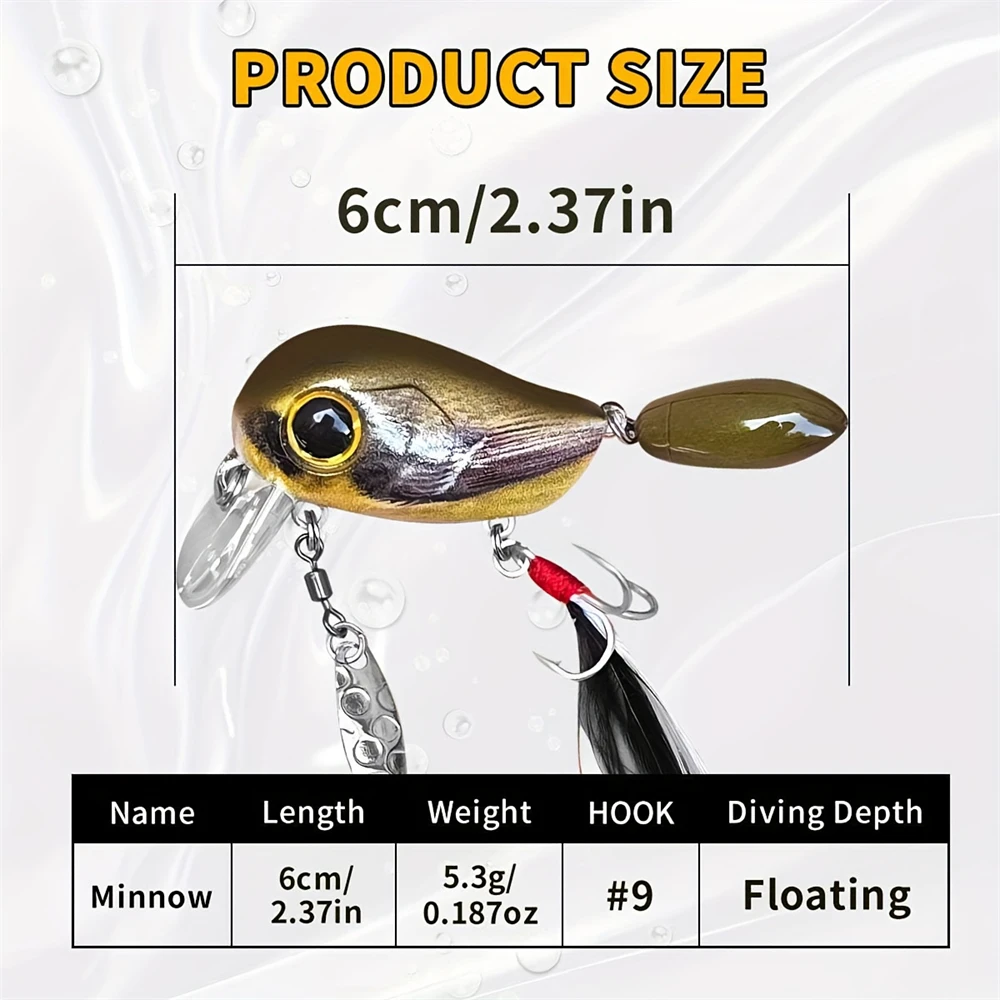 Crankbait Topwater flotante con cuchillas giratorias para lubina - imagen 5