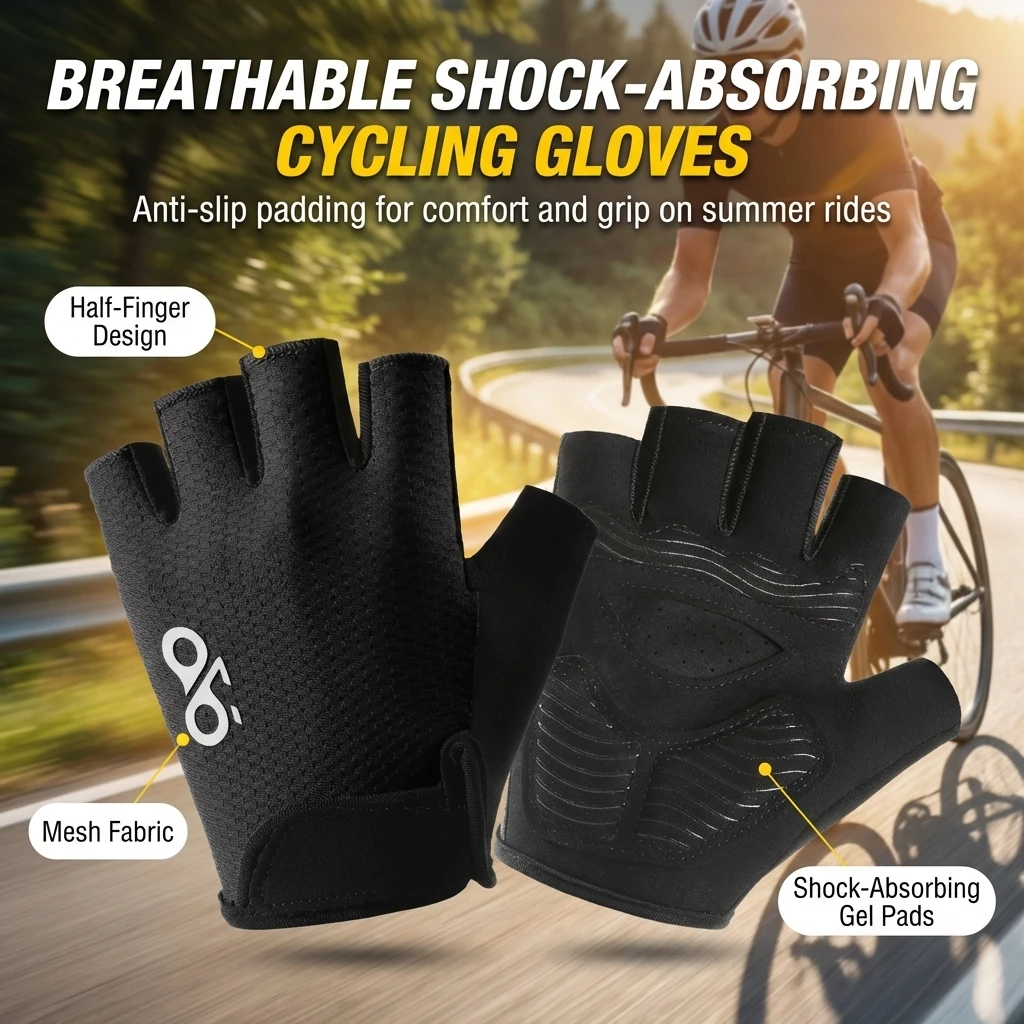 Guantes antideslizantes medio dedo transpirables para pesca y ciclismo - imagen 2