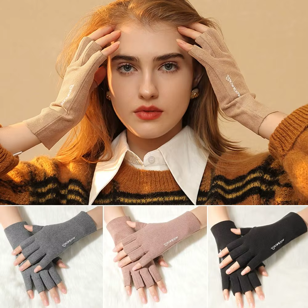 Guantes táctiles cálidos de medio dedo para otoño e invierno - imagen 4