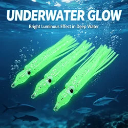 Señuelos de calamar de silicona luminosos para pesca en agua salada