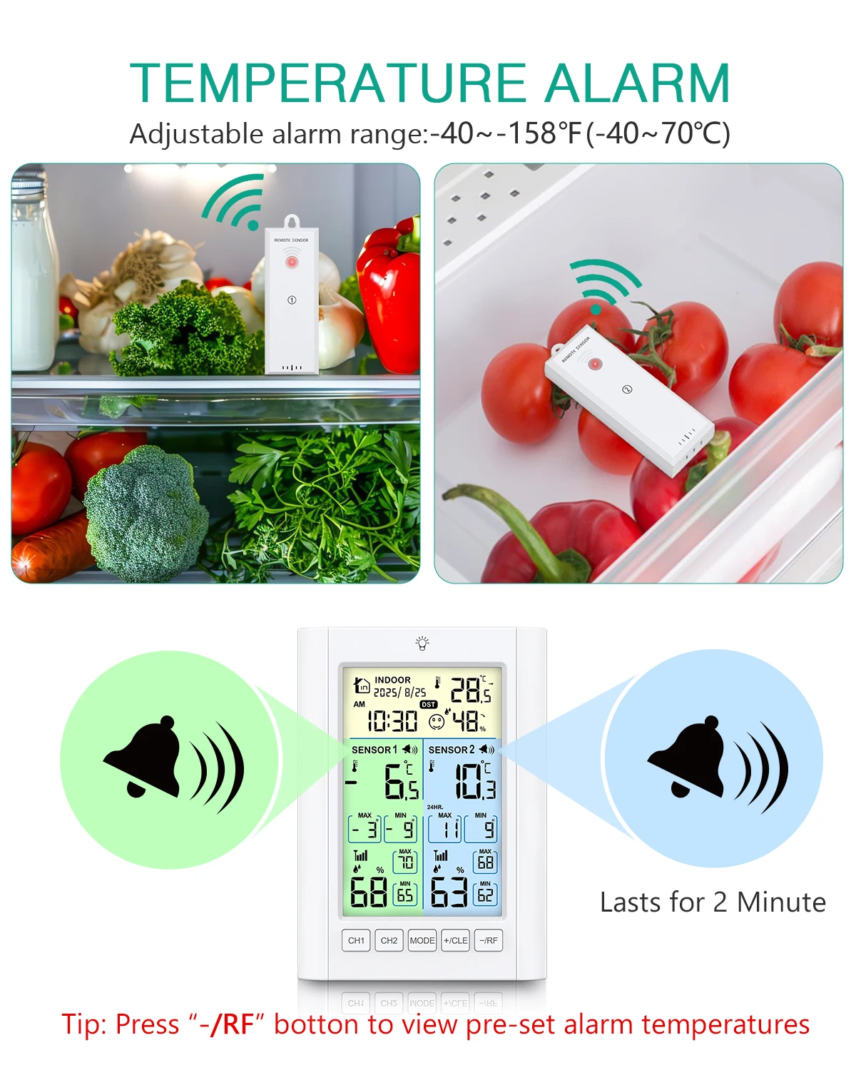 Termómetro ORIA – Inalámbrico frigorífico con alarma y doble sensor - imagen 3