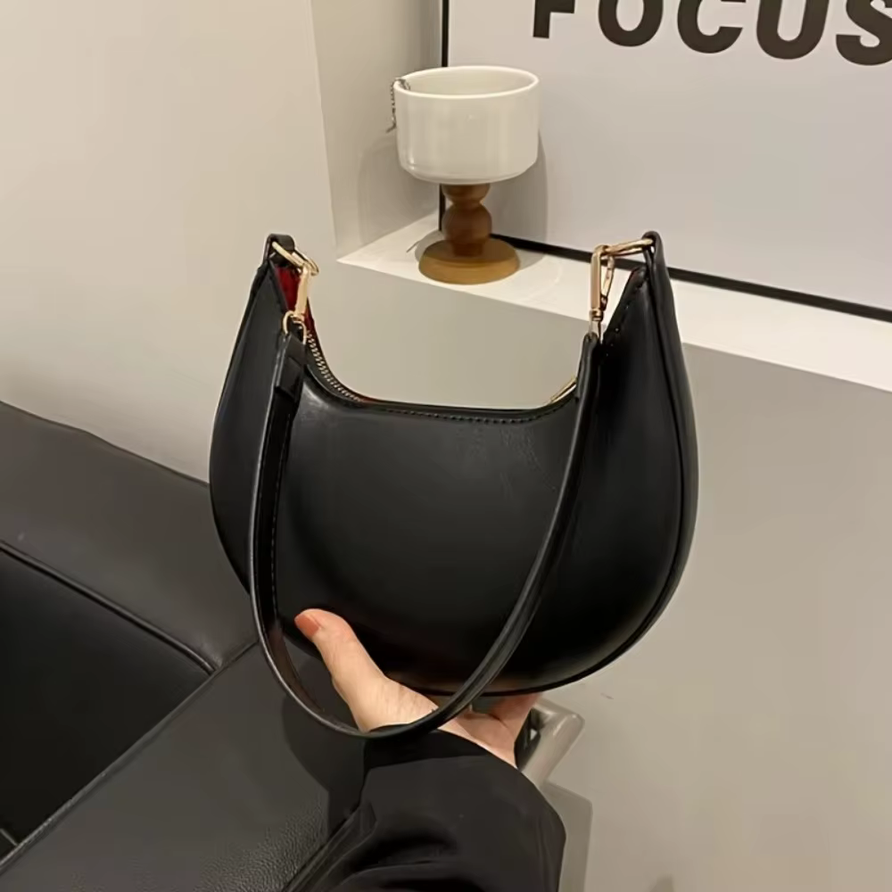 Bolso Bandolera Mujer Cuero PU Forma Luna Gran Capacidad Color Sólido - imagen 3