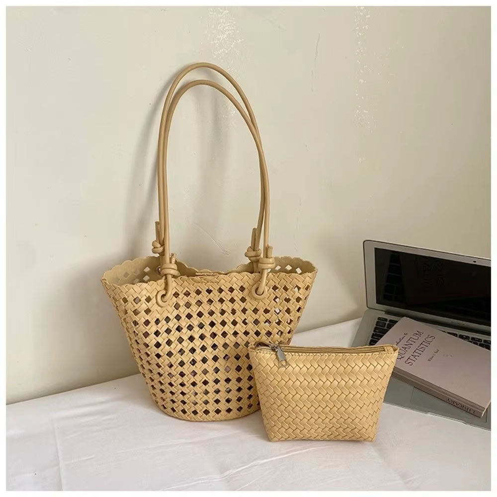 Bolso Tejido Calado tipo Cesta para Playa – Gran Capacidad y Hombro - imagen 3