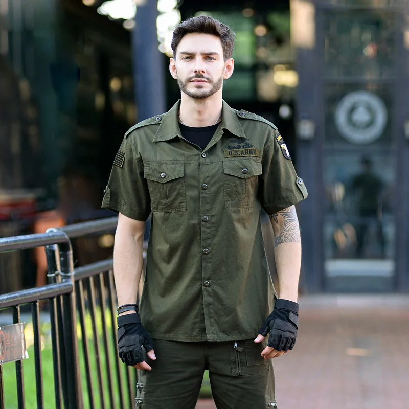 Camisa de verano manga corta algodón hombre con múltiples bolsillos - imagen 3