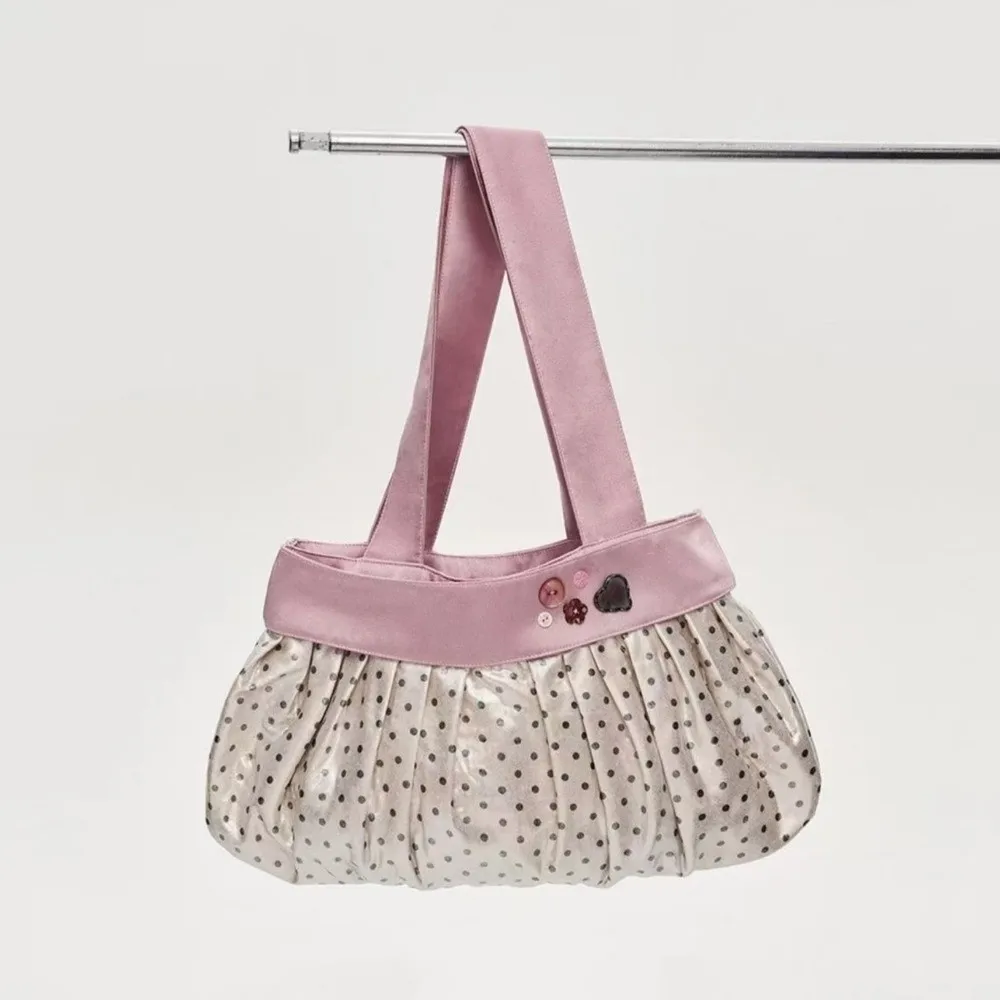 Bolso de hombro rosa con lunares, gran capacidad, mujer plisado - imagen 5