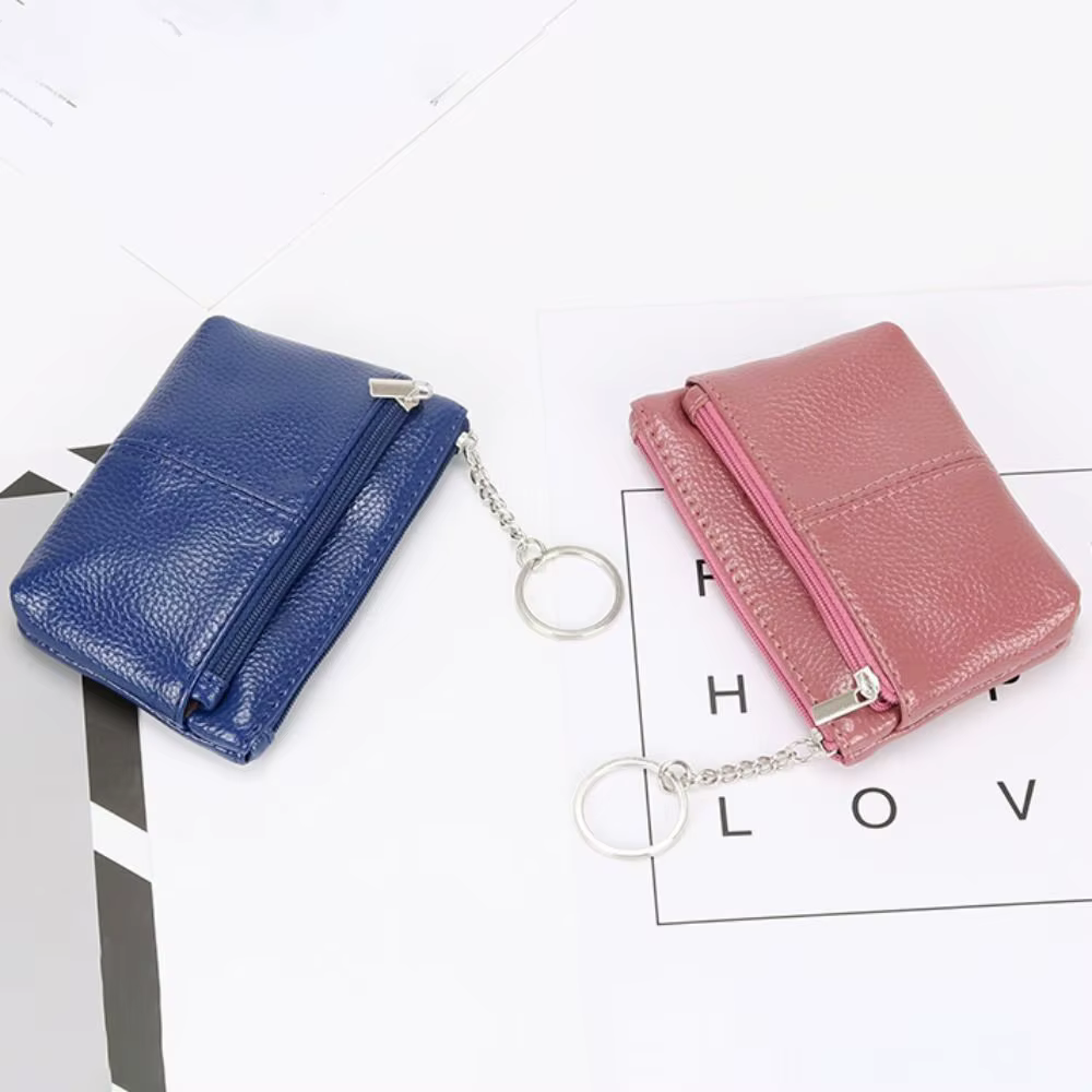 Monedero porta tarjetas de cuero PU con cremallera y llavero - imagen 2