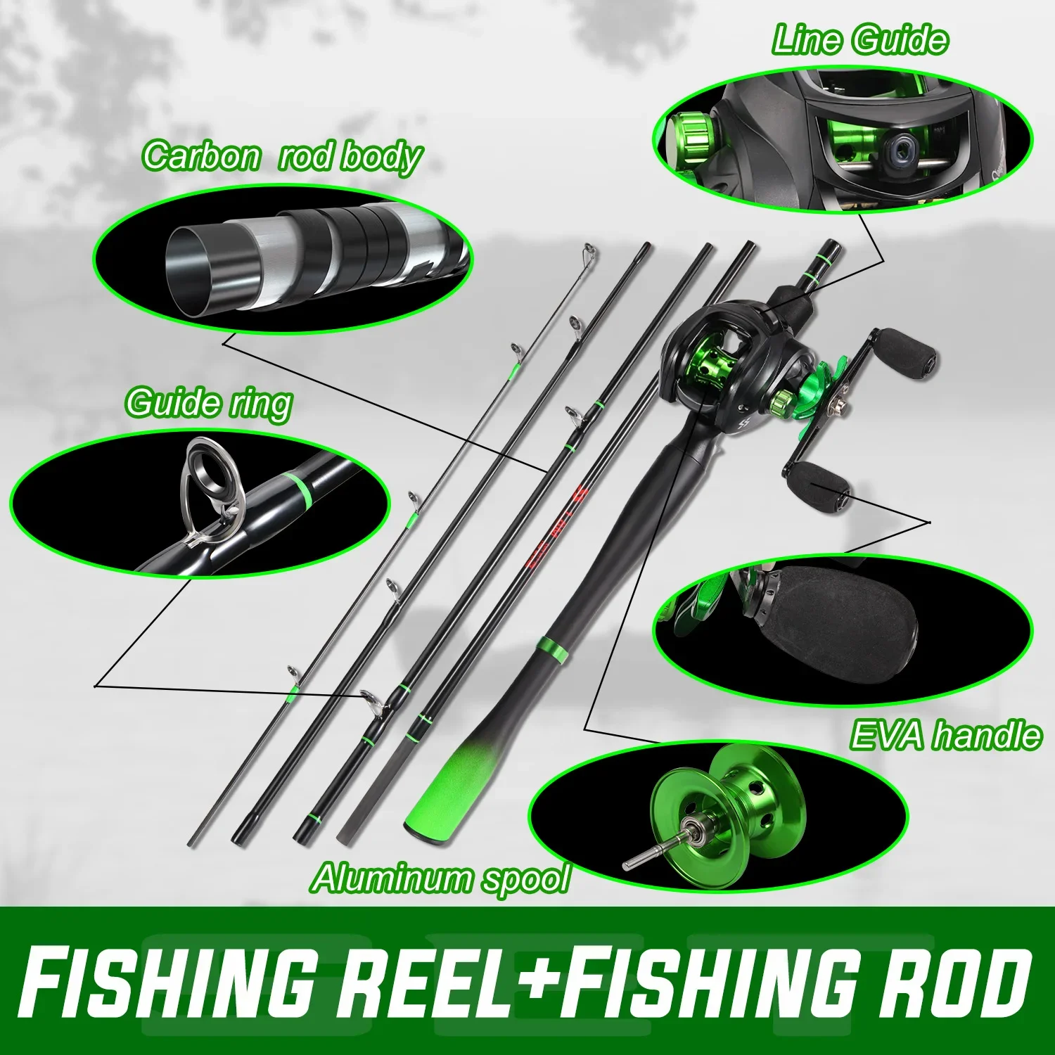 Sougayilang Combo Baitcasting Ultraligero Caña y Carrete Fibra Carbono - imagen 4
