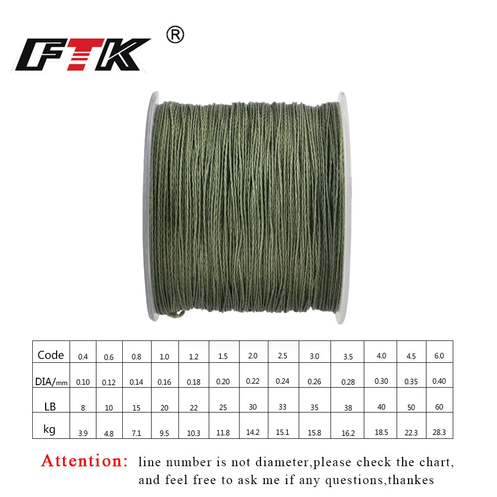 FTK Línea trenzada PE - 4 hebras, 0,10-0,40mm, 8-60LB, 114m de largo - imagen 3