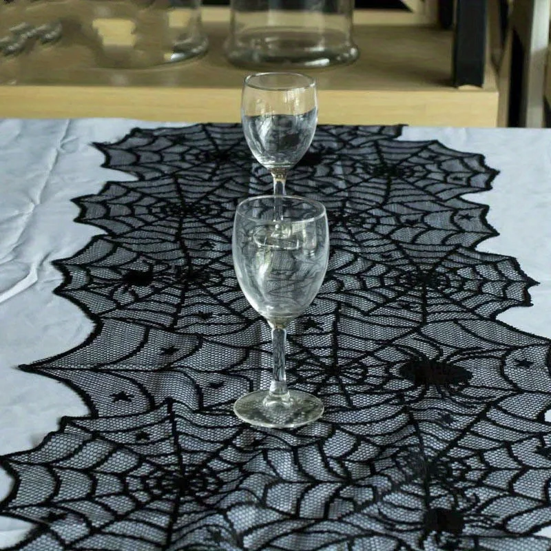 Camino de mesa encaje negro Halloween telaraña para fiesta
