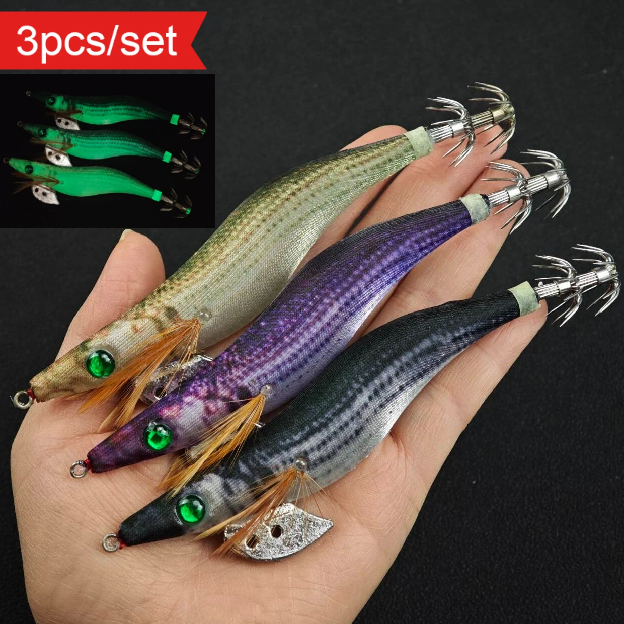 Señuelos de camarón Ackibbik luminosos para calamar y langostino