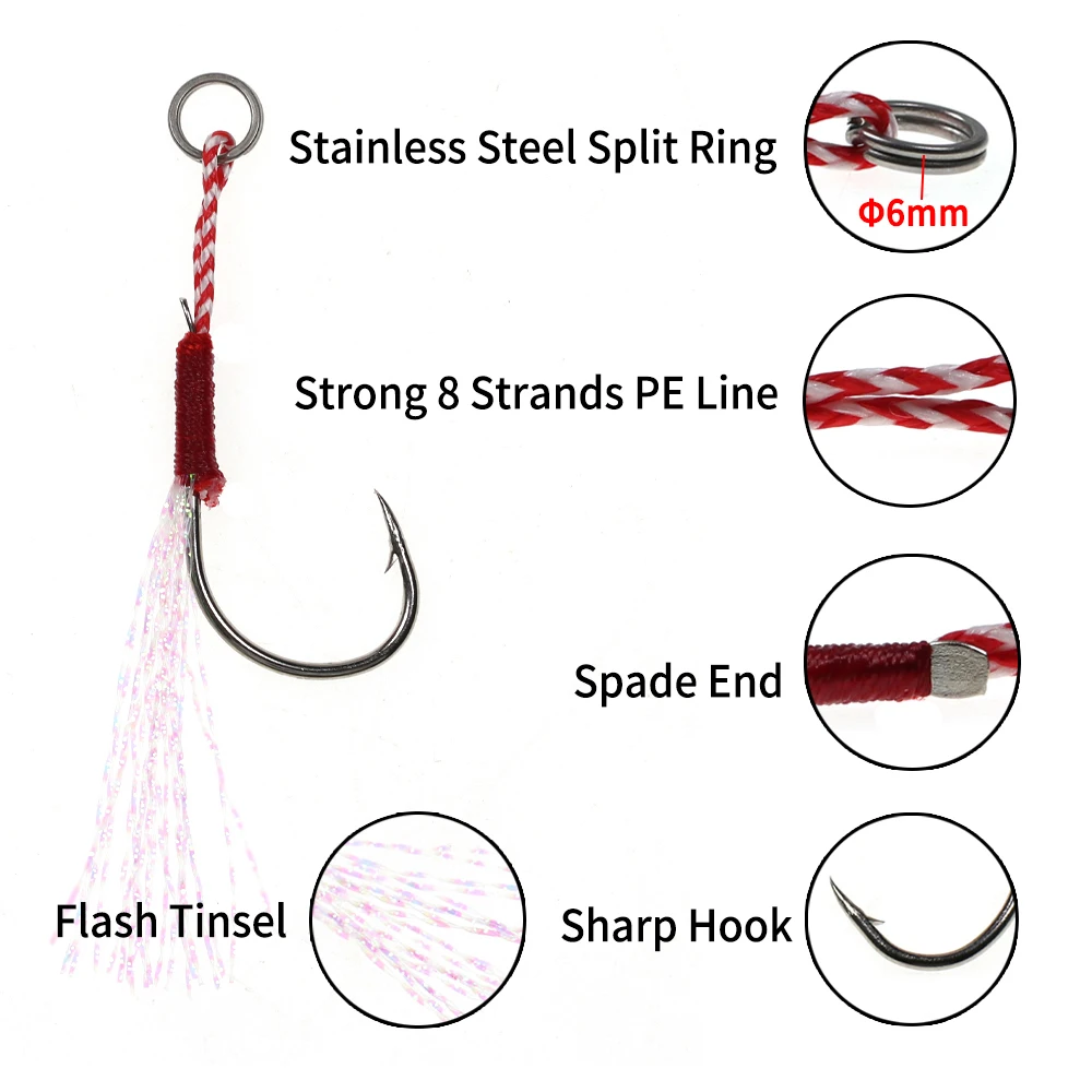 Elllv Anzuelo Jigging Lento con Cabeza Fundida y Plumas para Lubina - imagen 5