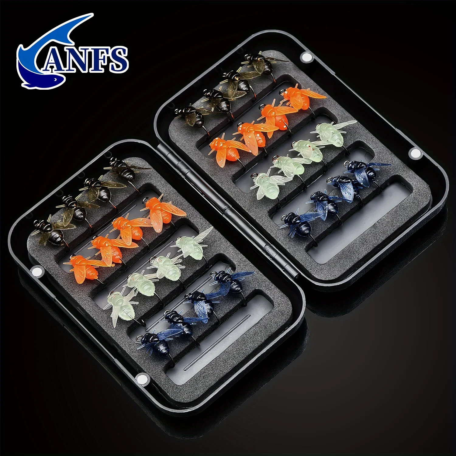 Set completo de señuelos blandos ANFS con variedad de colores y formas realistas