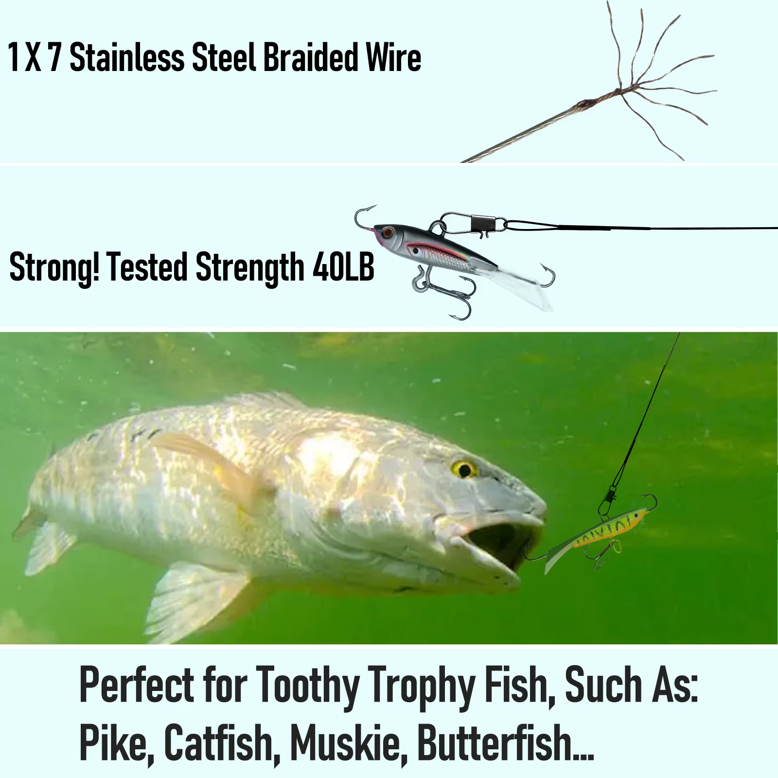 Líder Leader 40LB Acero Inoxidable con Giratorios para Señuelos - imagen 5