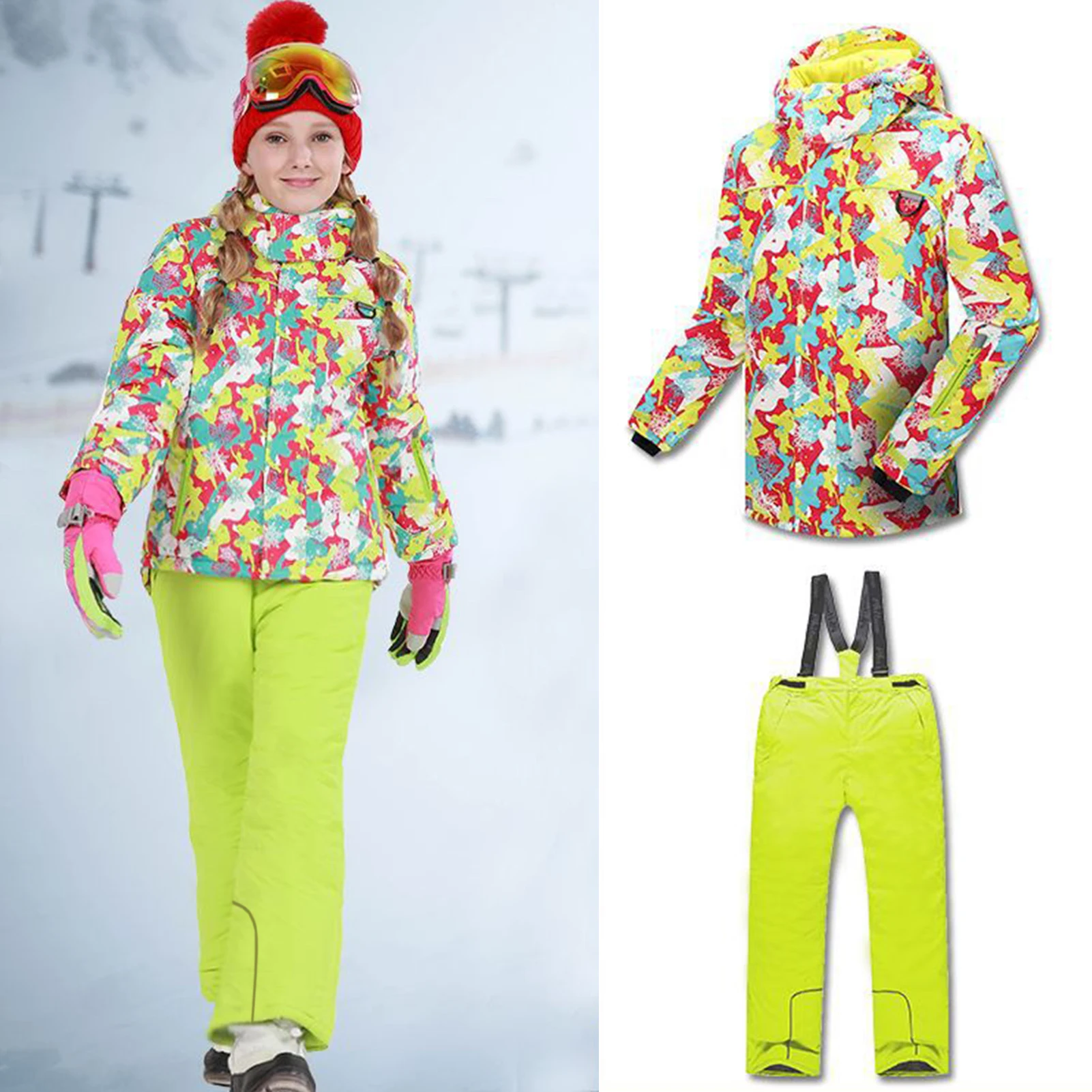 Traje de nieve infantil impermeable con forro polar y capucha - imagen 5