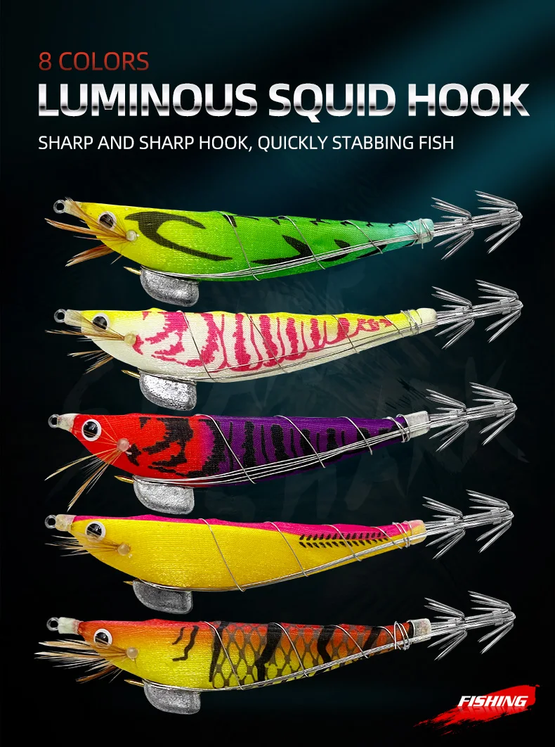 Pack de 4 señuelos luminosos artificiales de camarón para pesca de mar