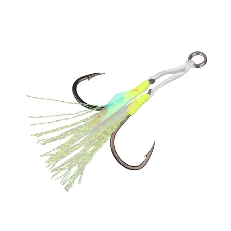 Jig reflectante doble con anzuelo asist verde para pesca en mar