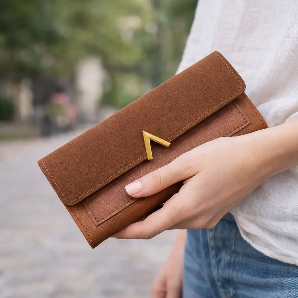 Cartera triple PU con monedero, cierre de broche para mujer - imagen 4