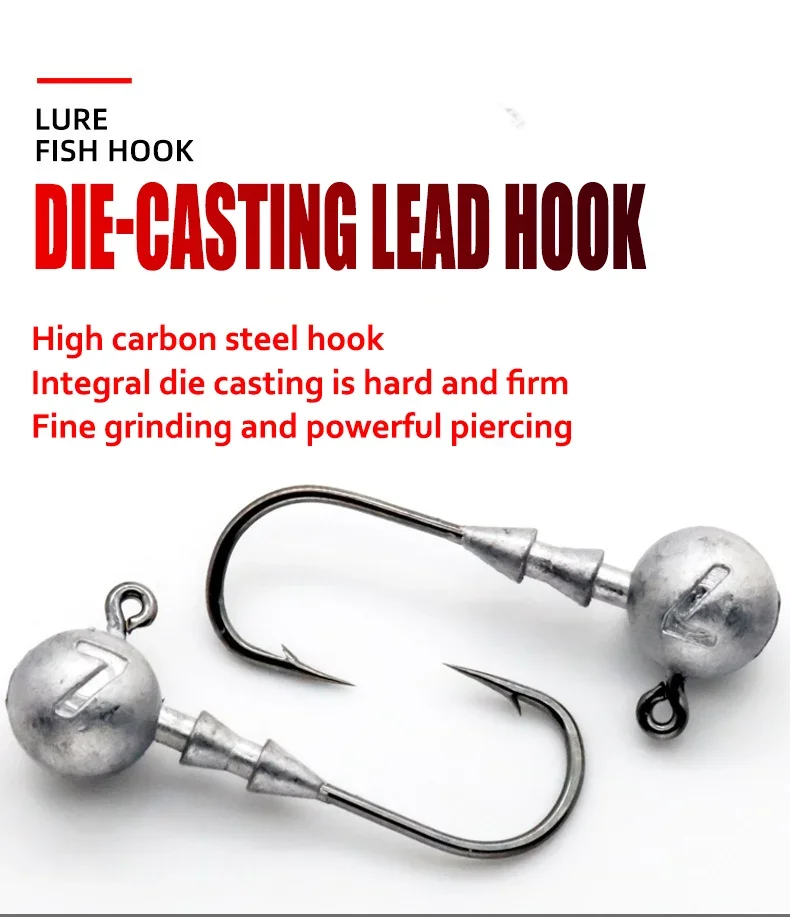 Detalle del anzuelo jig head con cabeza plomada en acero alto carbono