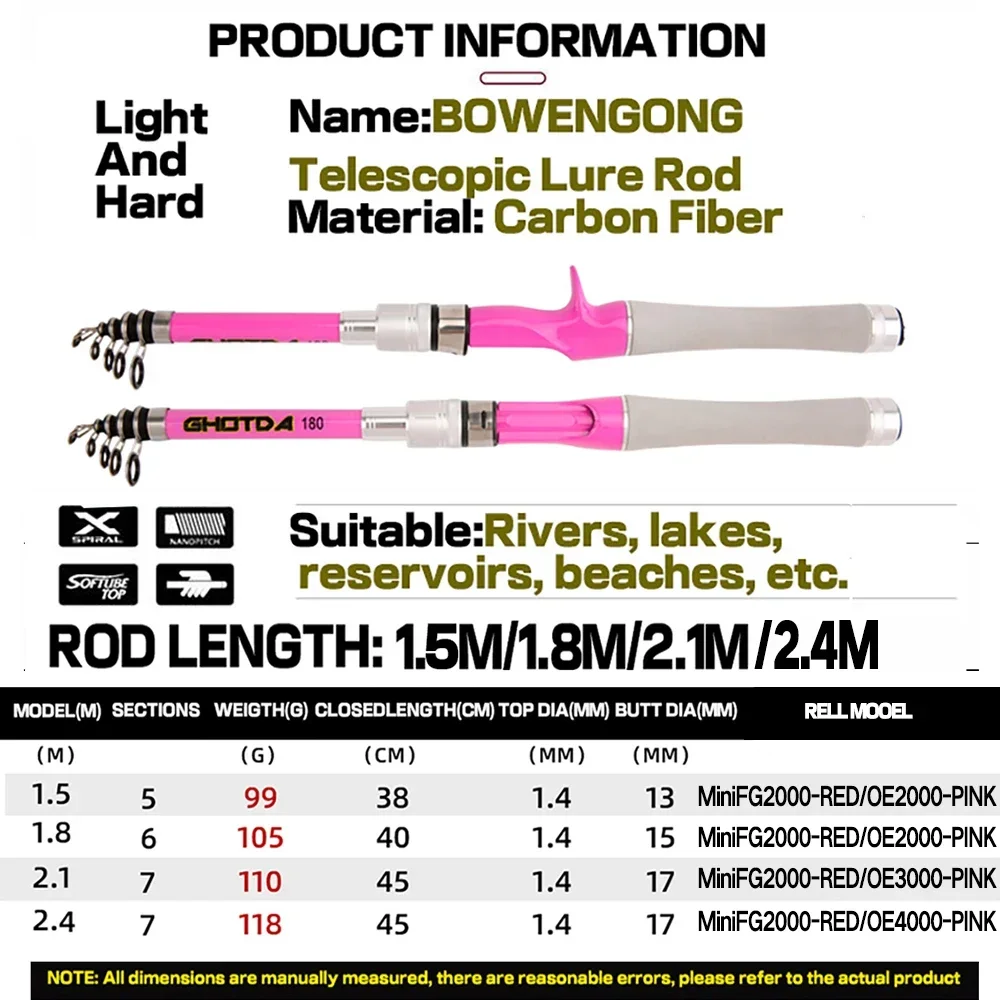 Caña pescar carpa lubina telescópica con carrete Baitcasting - imagen 4