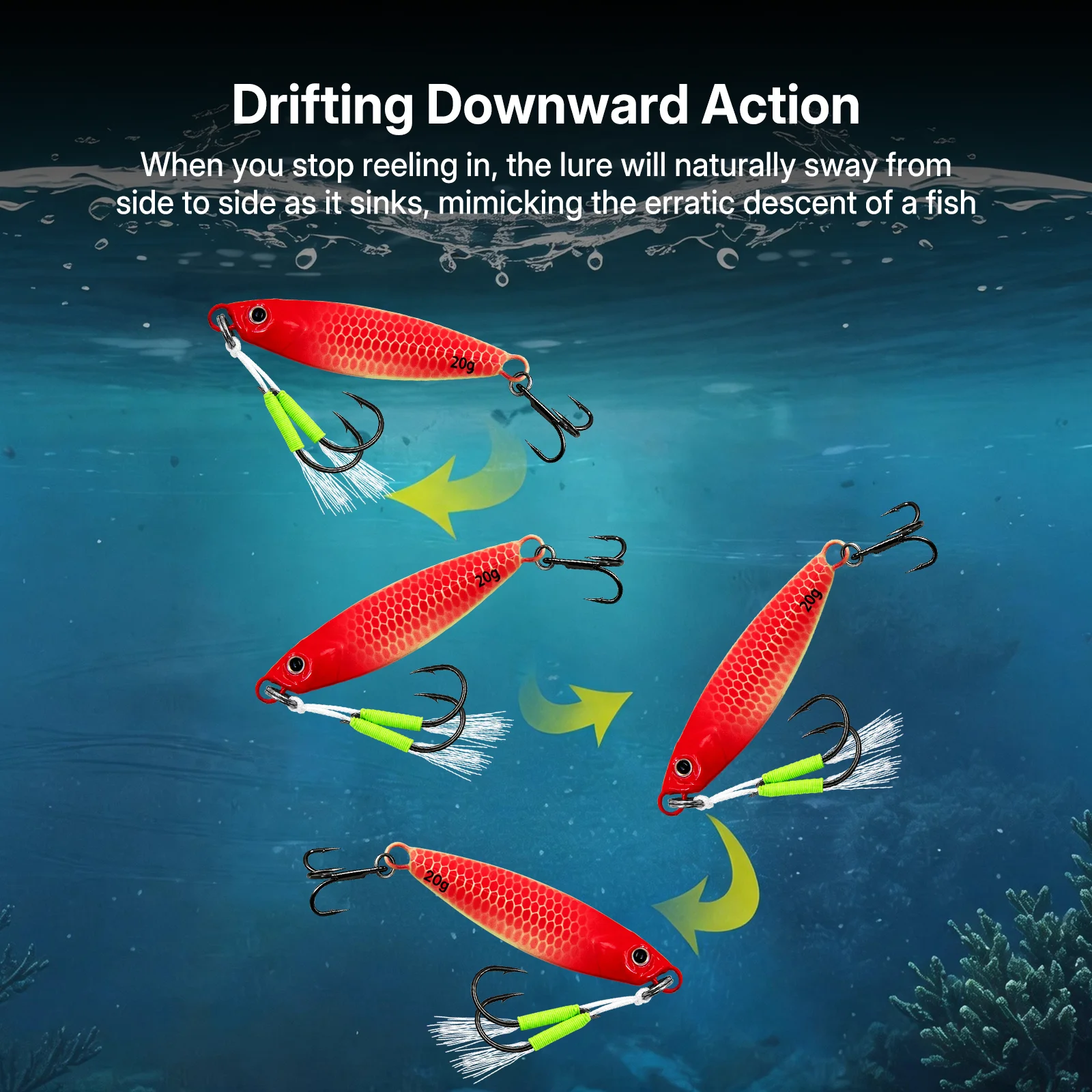 FishTrip señuelo jig luminoso doble anzuelo metálico caída lenta - imagen 4