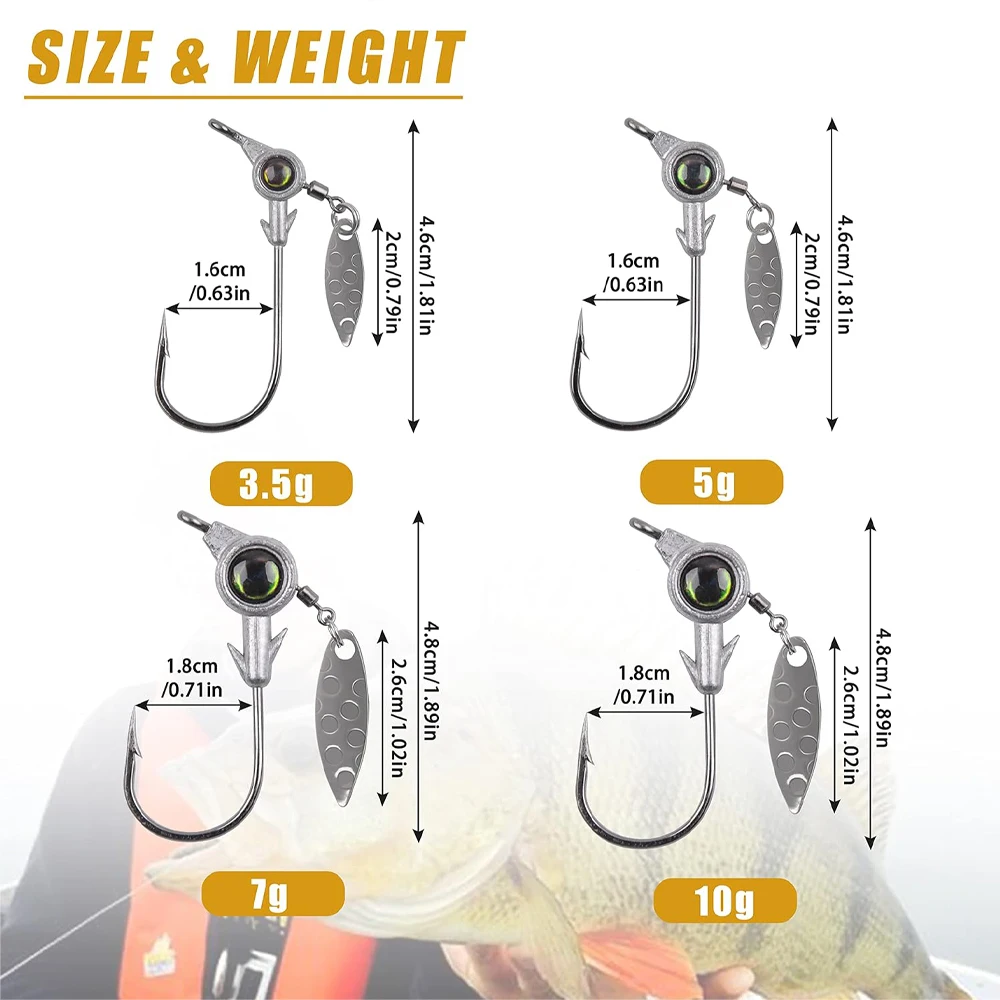 Kit de jig head Underspin con ojos 3D para lubina en agua salada - imagen 5