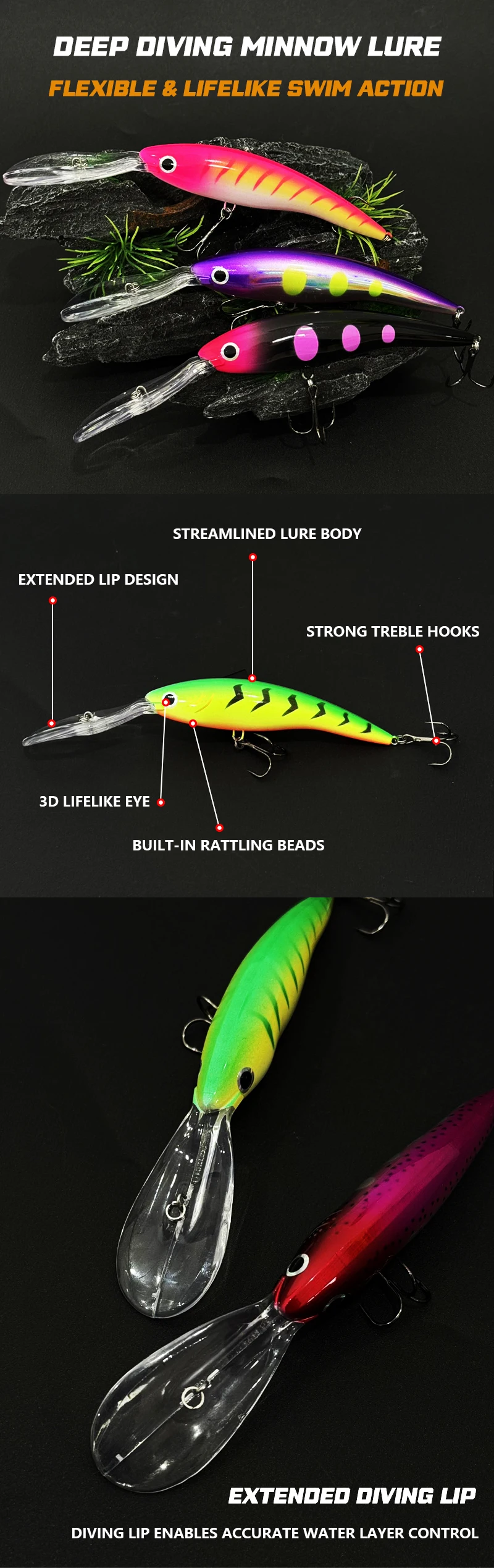 Señuelo minnow con labio largo para buceo profundo
